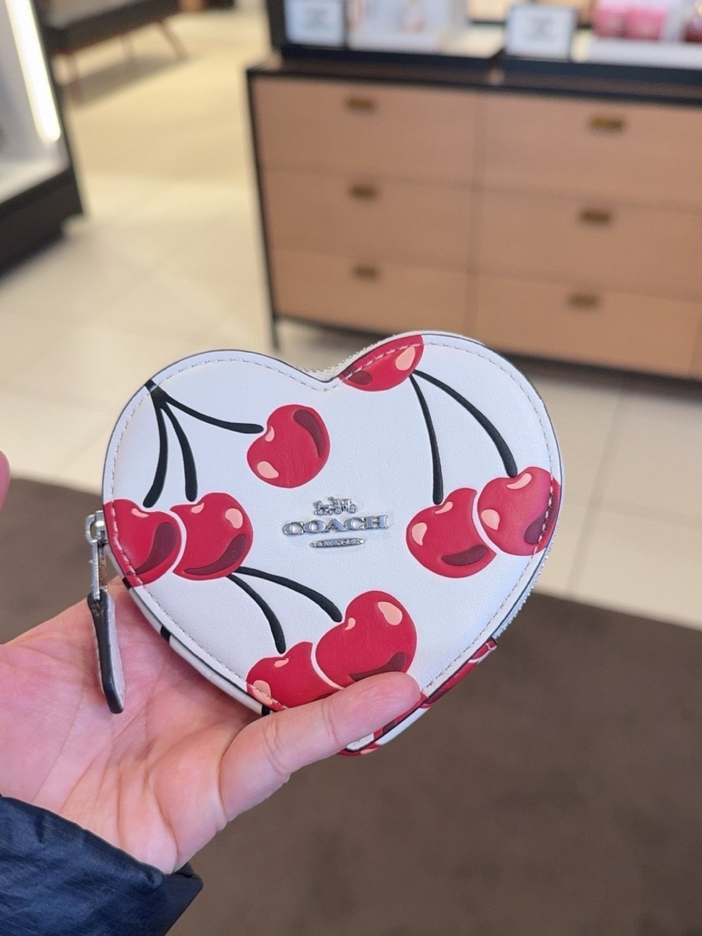 Coach Heart Coin Case With Cherry Print